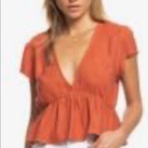 Roxy Cropped V Neck Shirt Top Blouse